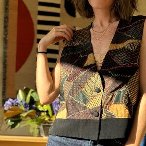 Vintage Crazy Quilt Colorful Patchwork Vest